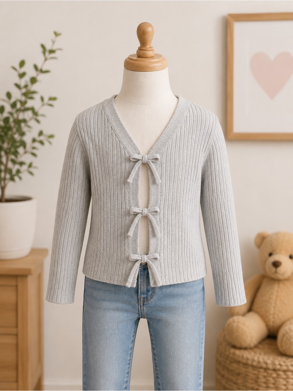 Cat & Jack Light Gray Ribbed Tie-Front Knit Cardigan